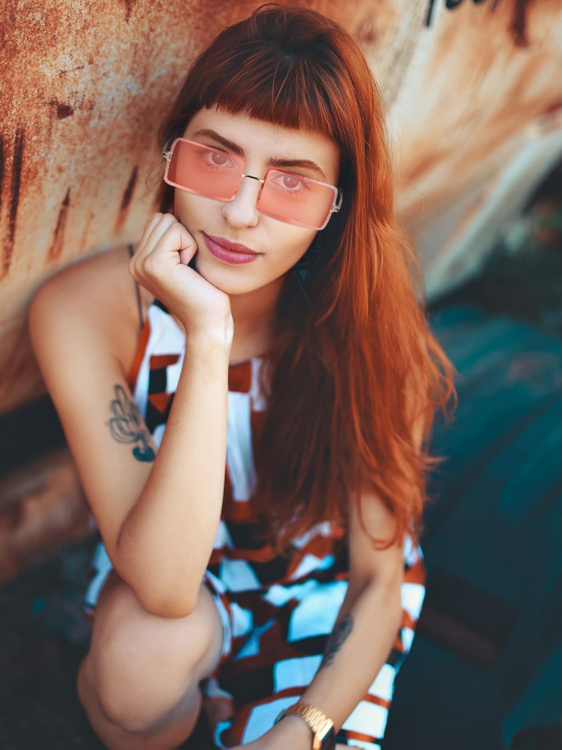 Frienda 4 Pairs Rimless Rectangle Sunglasses Frameless Square Glasses Vintage Transparent Eyewear for Women Men - Image 7