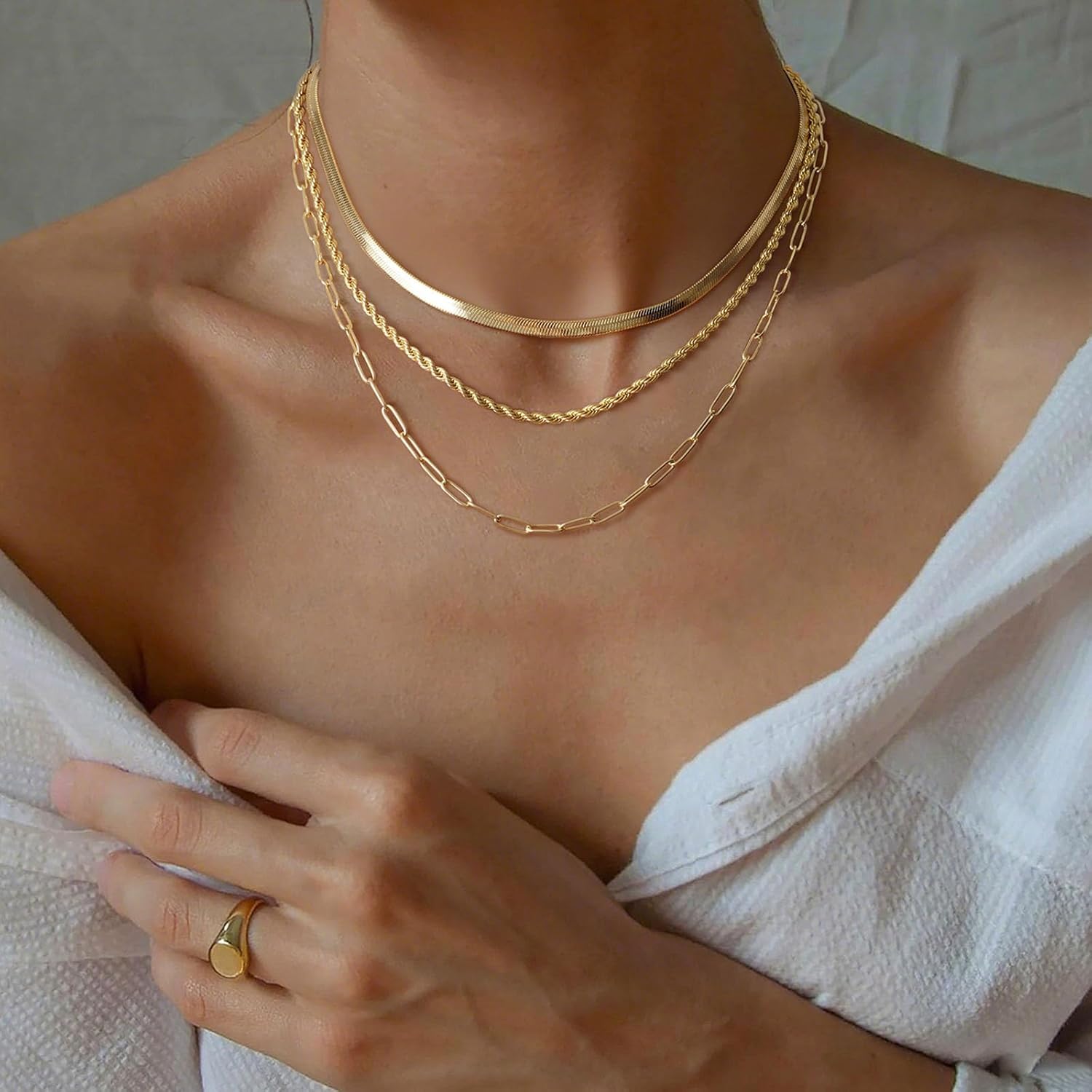 Layered Gold Necklace for Women Dainty 14K Gold/Silver Plated Stacked Necklace for Women Trendy Cuban Paperclip Herringbone Chain Diamond Pendant Necklaces Jewelry Set Accessories Gift - Image 6