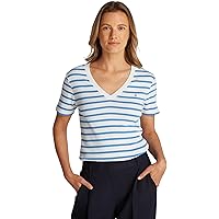 Tommy Hilfiger Donna T-Shirt Maniche Corte New Slim Cody con Scollo a V