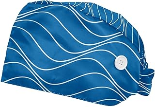 2 gorros médicos unisex para mujer con botones, banda para el sudor, gorras para mujeres y hombres, color azul ondulado, multicolor, Talla única
