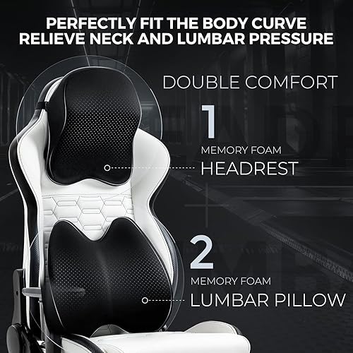 Miniatura 3 de Aodrova Silla de juegos con reposacabezas biónico y almohada lumbar, silla ergonómica de piel sintética estilo carreras con reposapiés para adultos