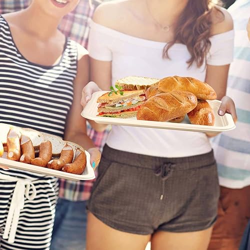 Miniatura 6 de Platos de papel grandes de 14 pulgadas, paquete de 50 bandejas desechables, platos de papel 100% compostables resistentes, platos desechables