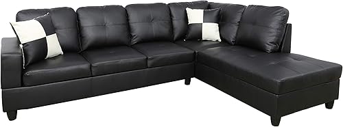 Miniatura 8 de Golden Coast Furniture - Juego de sofá seccional en forma de L, juego de sofá de sala de estar, sofá seccional de cuero con otomana de Negro y