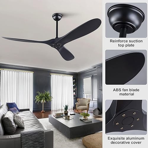 Miniatura 3 de 60 Inch Ceiling Fan without Light and Remote Control, 3 ABS Blade White Ceiling Fan, Quiet 6 Speeds DC Motor Ceiling Fan No Light, Indoor Outdoor