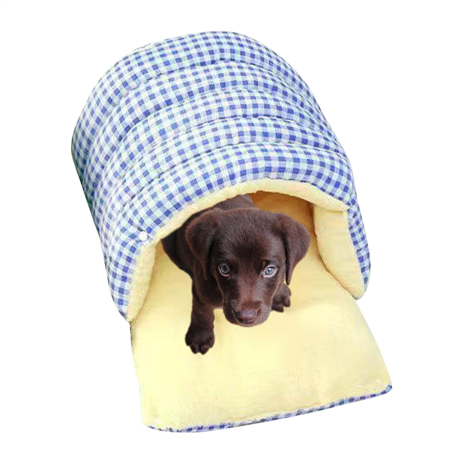 Grotte lavable pour chat et chien avec motif écossais doux