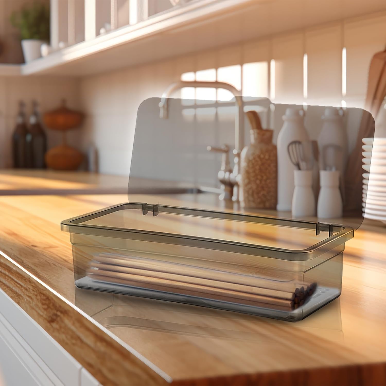 3PCS Flatware Tray with Lid and Drainer, Tableware Utensil and Cutlery Drawer Organizer with Lid Covered Silverware Tray to Keeps Your Cutlery Organized and Protected,Grey