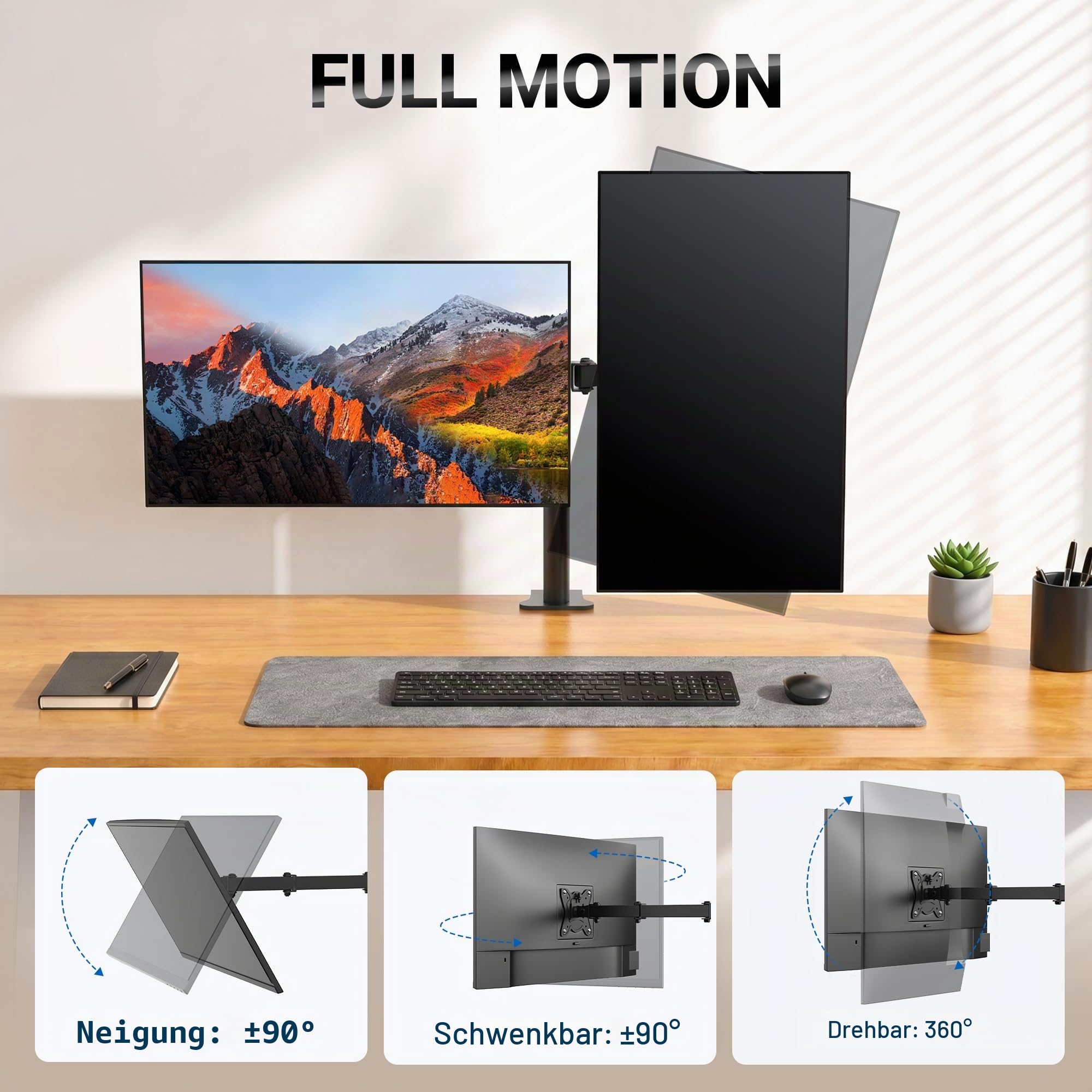 GRIFEMA Monitor Halterung 2 Monitore, für 13-32 Zoll Bildschirm, Monitor Stand, Dual Arm Höhenverstellbar Drehungbar, Monitorhalterung Max 9Kg, Bildschirmhalterung Vesa 75x75/100x100, GB2001-2