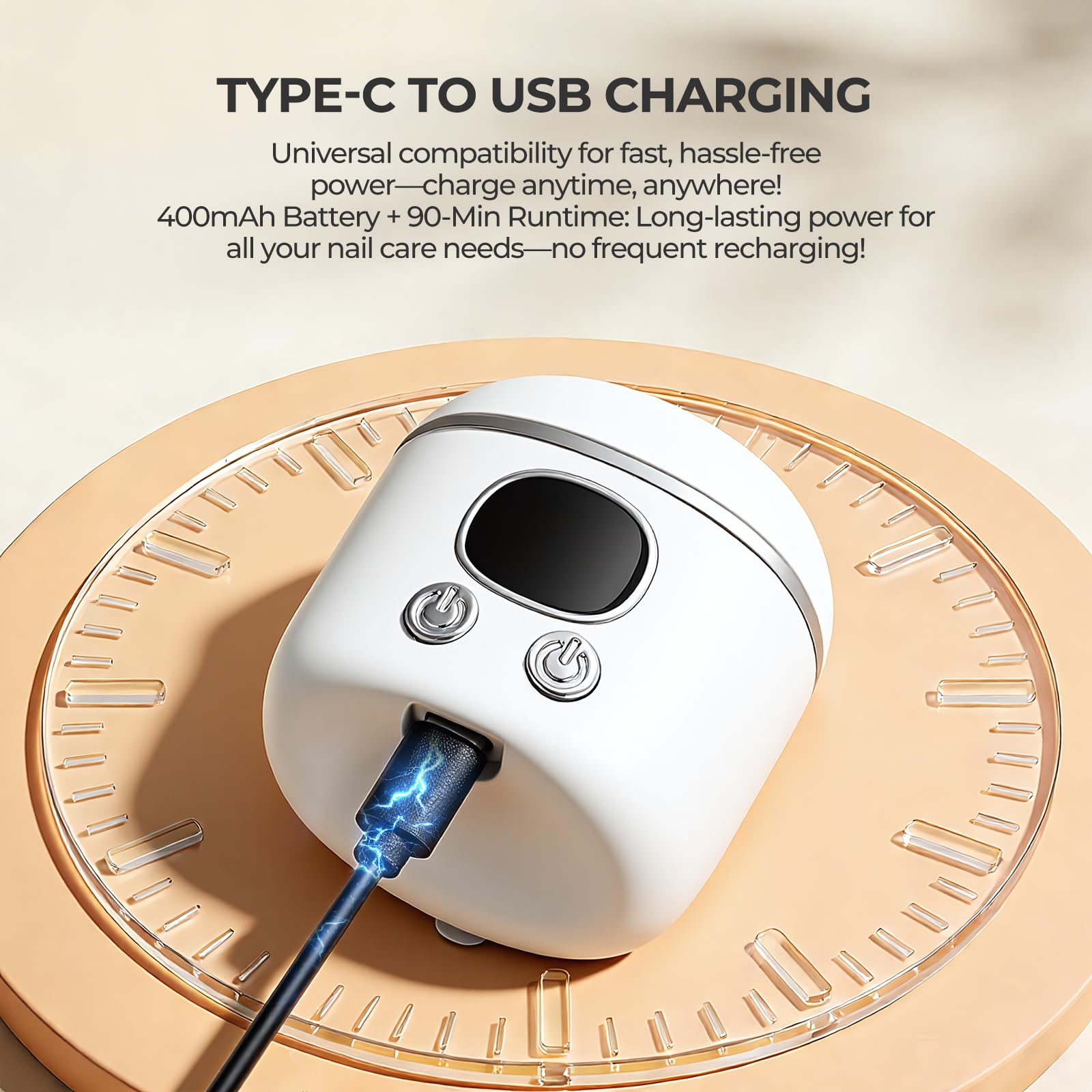 Electric Nail Clipper with Polishing and Magnifying Glass, 3-Speed Electric Nail Trimmer with Display, LED Light and Nail Scraps Storage, Automatic Nail Trimmer for Adults, Seniors and Kids - White — view 6