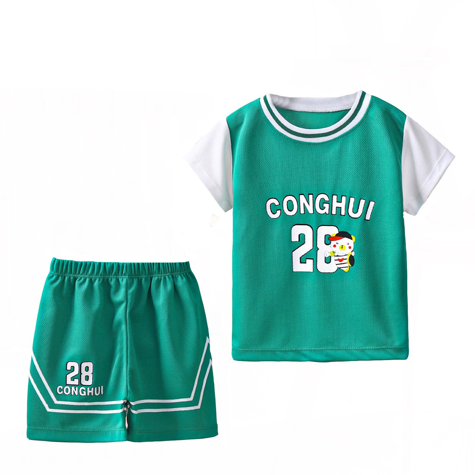 Generisch Conjunto de pantalones cortos deportivos para niños, 2 piezas, camiseta de baloncesto y pantalones cortos de malla, secado rápido (1-12 años)
