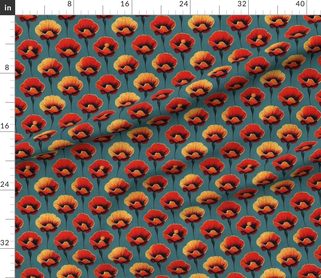 Spoonflower Fabric - Art Nouveau Floral Botanical Art Deco Poppy Flowers Garden Printed on Petal Signature Cotton Fabric Fat Quarter - Sewing Quilting Apparel Crafts Decor