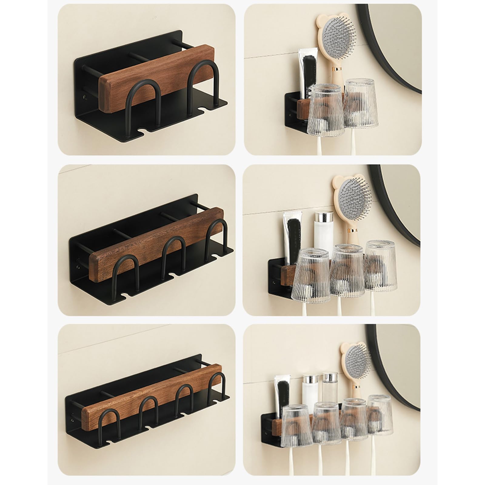 Genérico Soporte De Pared para Cepillo De Dientes Eléctrico, Fabricado En Madera Y Aluminio, No Requiere Taladrar (Black For Two Persons)