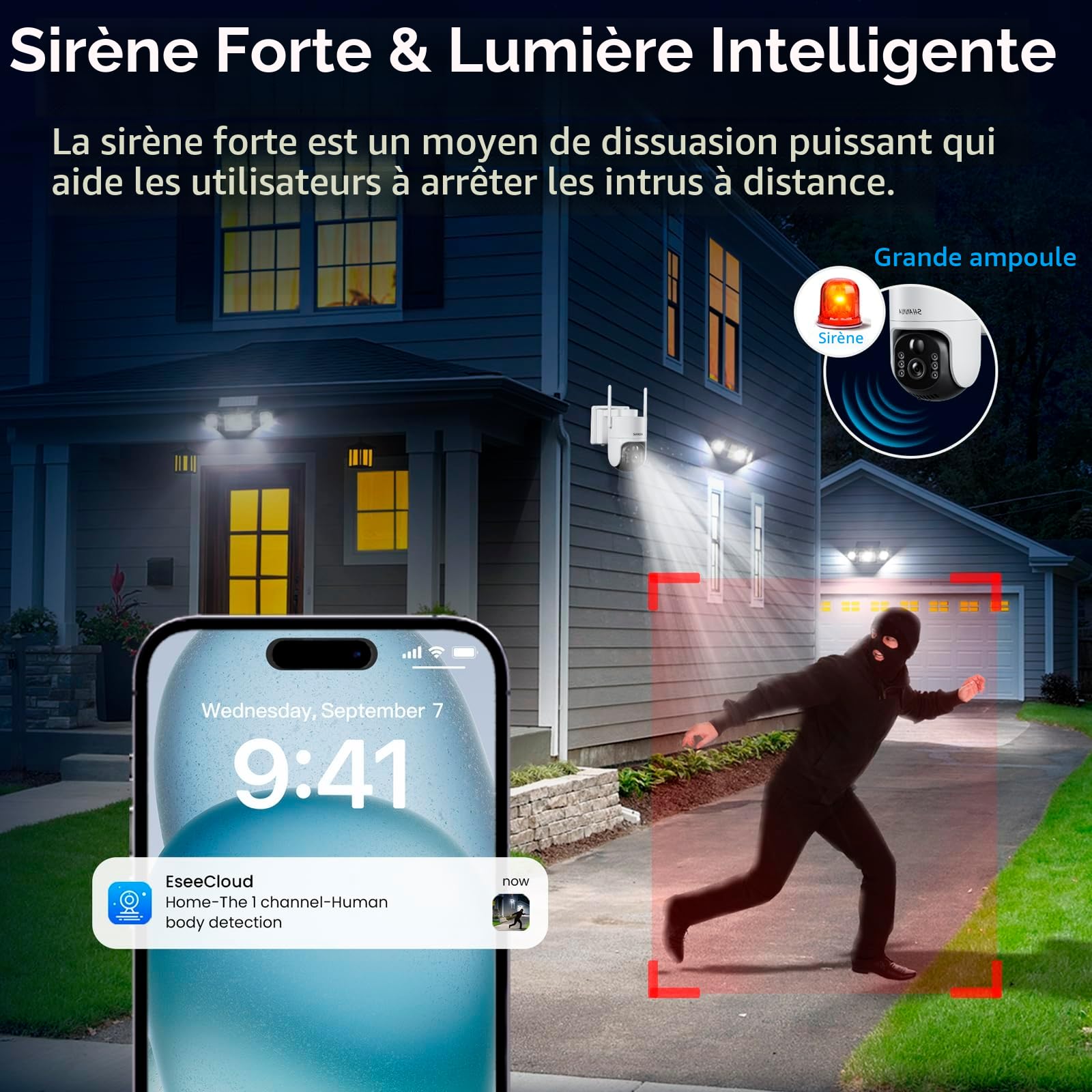 [5G & 2,4G] Camera Exterieur Sans Fil Solaire,Batterie 8000mAh et panneau solaire 7W,Camera Solaire Exterieur WiFi Sans Fil sur AI Détection Humaine,Vision Nocturne Couleur,Audio Bidirectionnel, Cloud