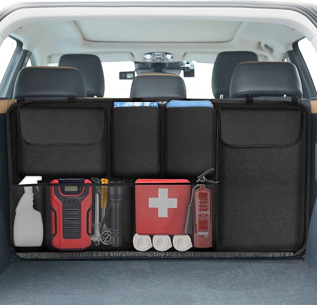 EZILIF Car Boot Organiser, Large Capacity Boot Organisers, Multi-Pocket Backseat Car Organiser with Elastic Buckles & Velcro, Durable Car Storage for Boot Tidy, Space Saving