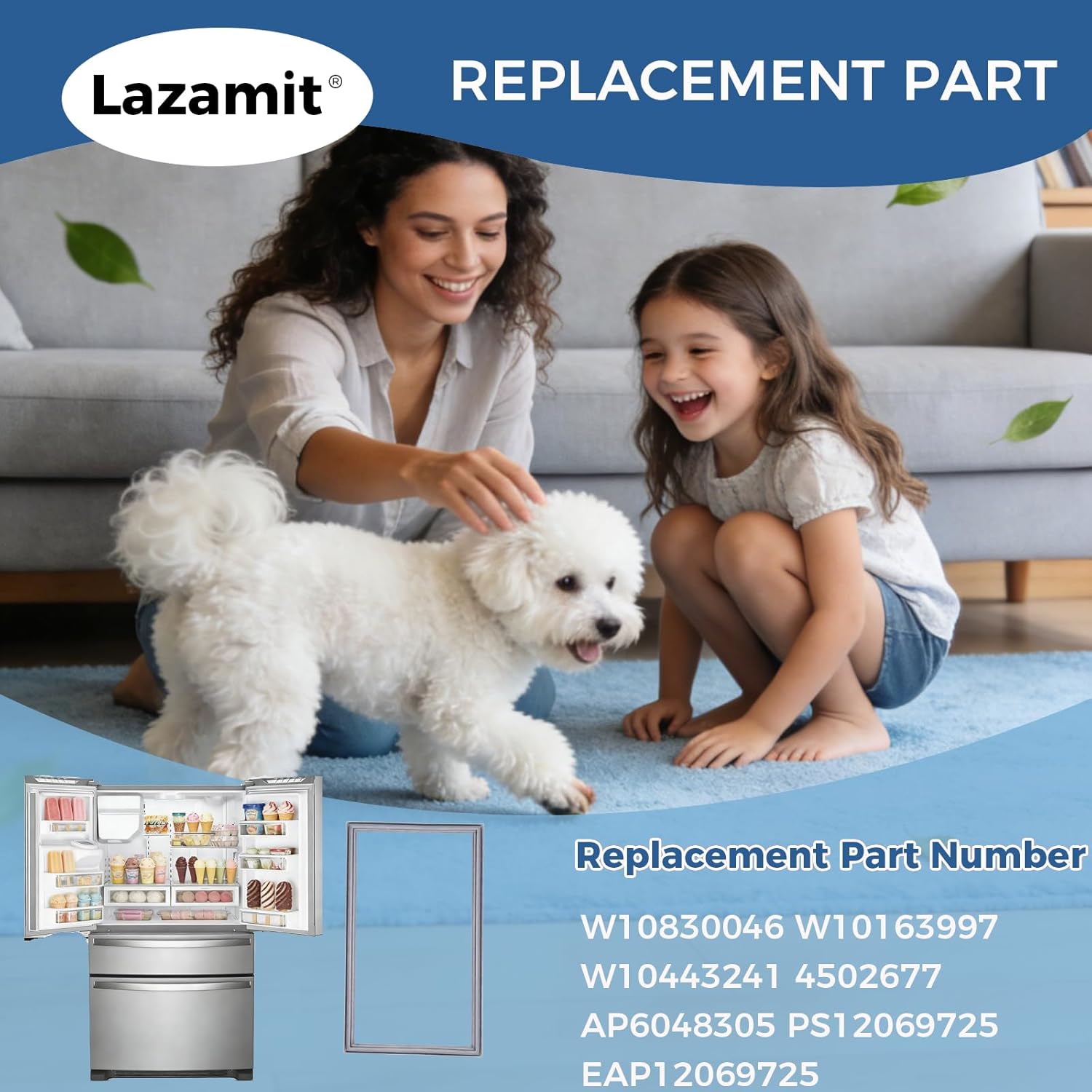 W10830046 refrigerator door gasket Replacement - Compatible with Whirlpool W10163997 W10443241 Fridge Door Gasket, Replaces AP6048305 PS12069725 EAP12069725