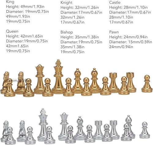 Miniatura 7 de Honio Juego de ajedrez dorado y plateado duradero de 1.93 pulgadas para juegos de rompecabezas