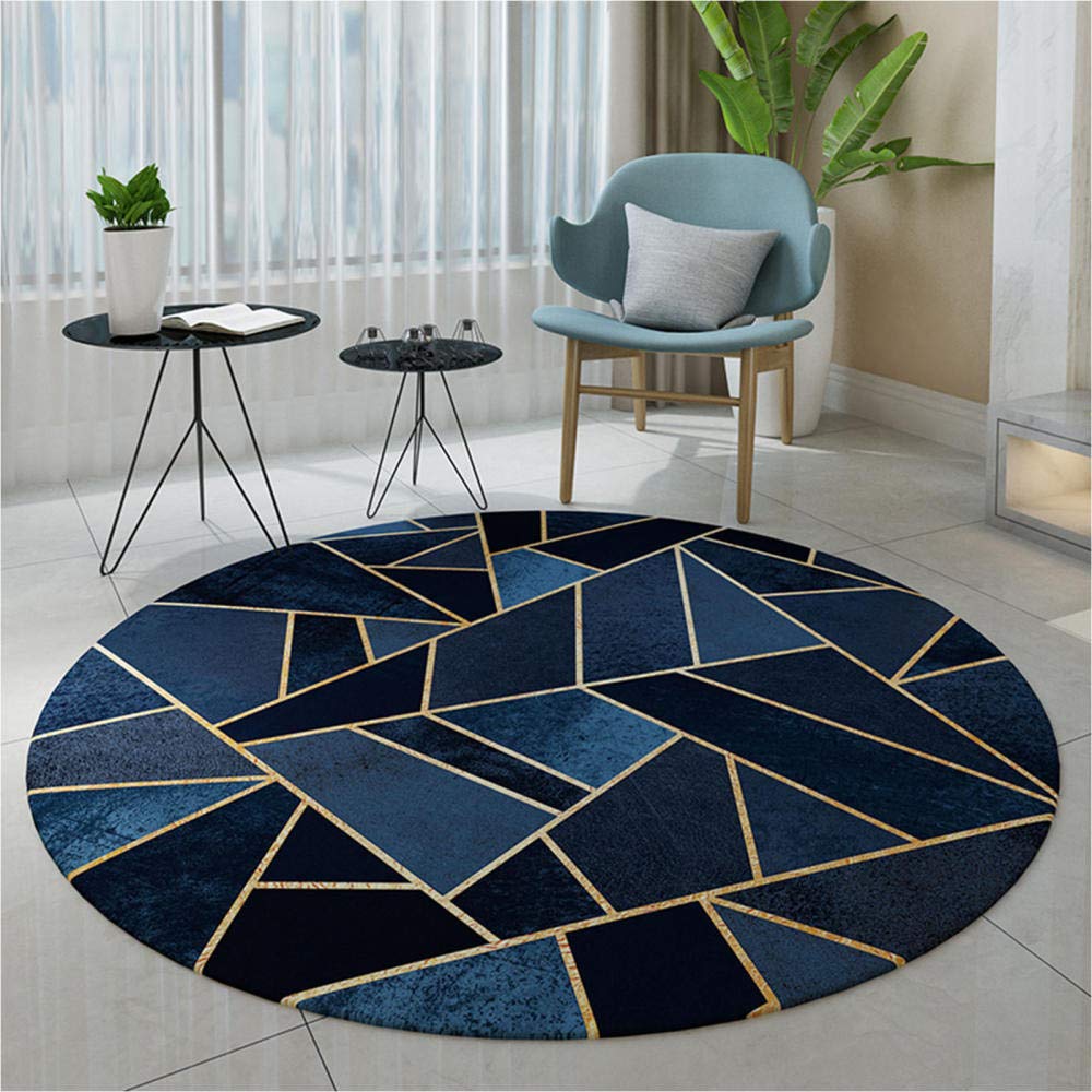 WJW-DT Navy Blue Gold Modern Simple Style Geometric Carpet, Round Large Area Rugs for Living Room Kitchen Modern Entryway Floor Mats Rug-100CM-39inch