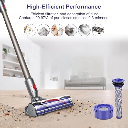 Miniatura 8 de V8 V7 - Filtro animal de repuesto para Dyson V7 V8 Animal Absolute Motorhead aspiradora inalámbrica, filtro de 4 postes, 4 prefiltros y cepillo de