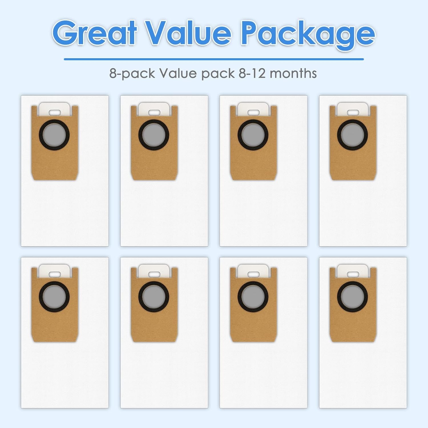 (8 Pack) Omni S1 Pro Replacement Dust Bags Compatible With Eufy Omni S1 Pro Robot Vacuum Self Empty Station, Accessories Dust Bags for Robot Vacuum, 8 Pieces Included