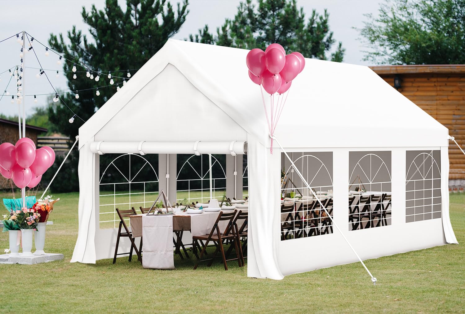 Homall Tente de réception 3x6m,Armature métallique Barnum,tonnelle stabil-18 Crochets au Sol 4 Cordes résistantes au Vent,Grande Tente de Mariage de Luxe pavillon de Jardin 18m²,Blanc