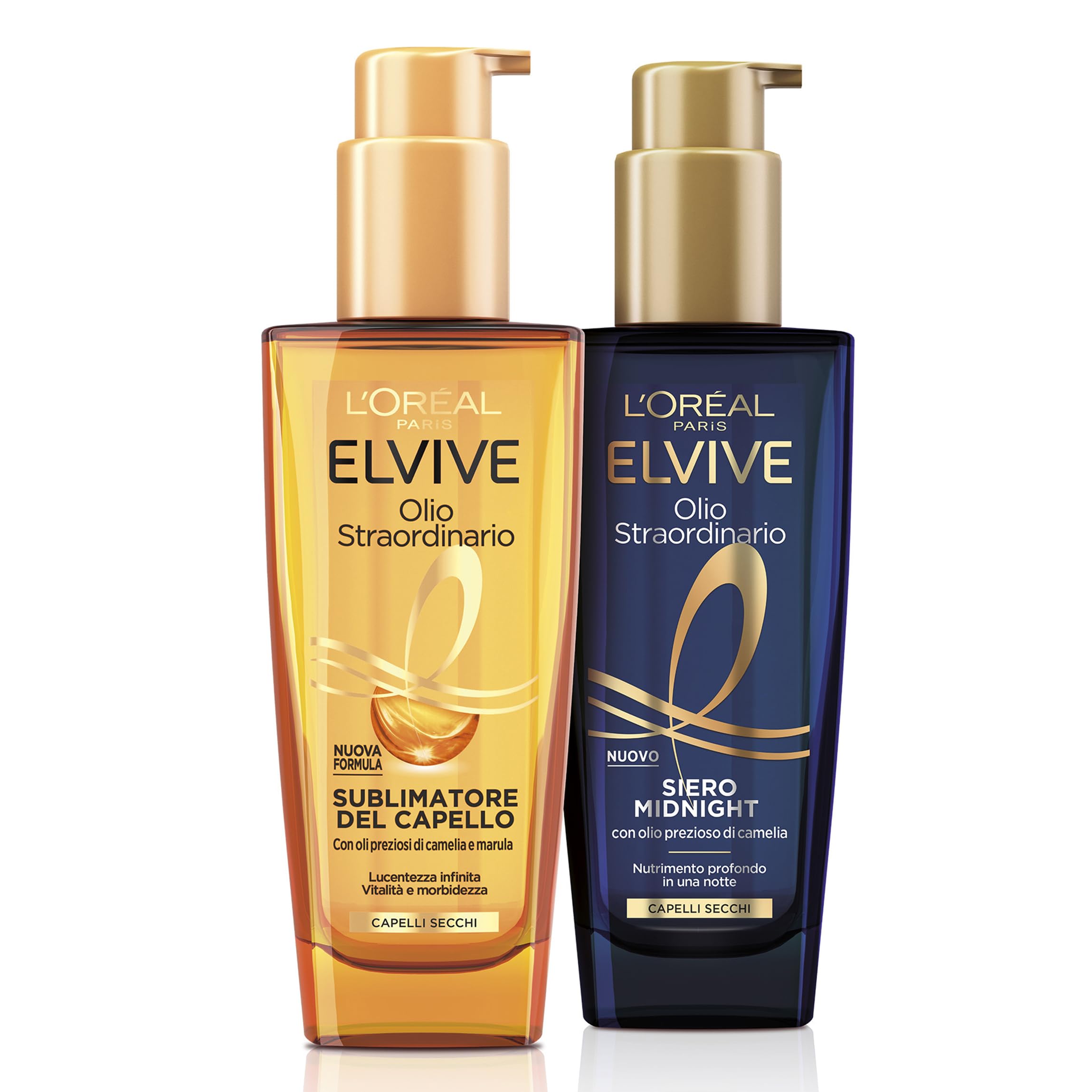 L'Oréal Paris Elvive Kit per Capelli Secchi con Olio Sublimatore del Capello per il Giorno, e Siero Midnight per la Notte, Lucentezza Straordinaria e Nutrimento Intenso, Olio Straordinario