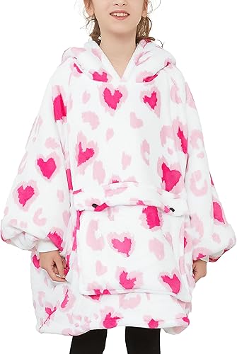 Miniatura 33 de KFUBUO Manta portátil con capucha para niños, de sherpa con todos los patrones, sudadera de gran tamaño con bolsillo, para niñas y niños de 6-10