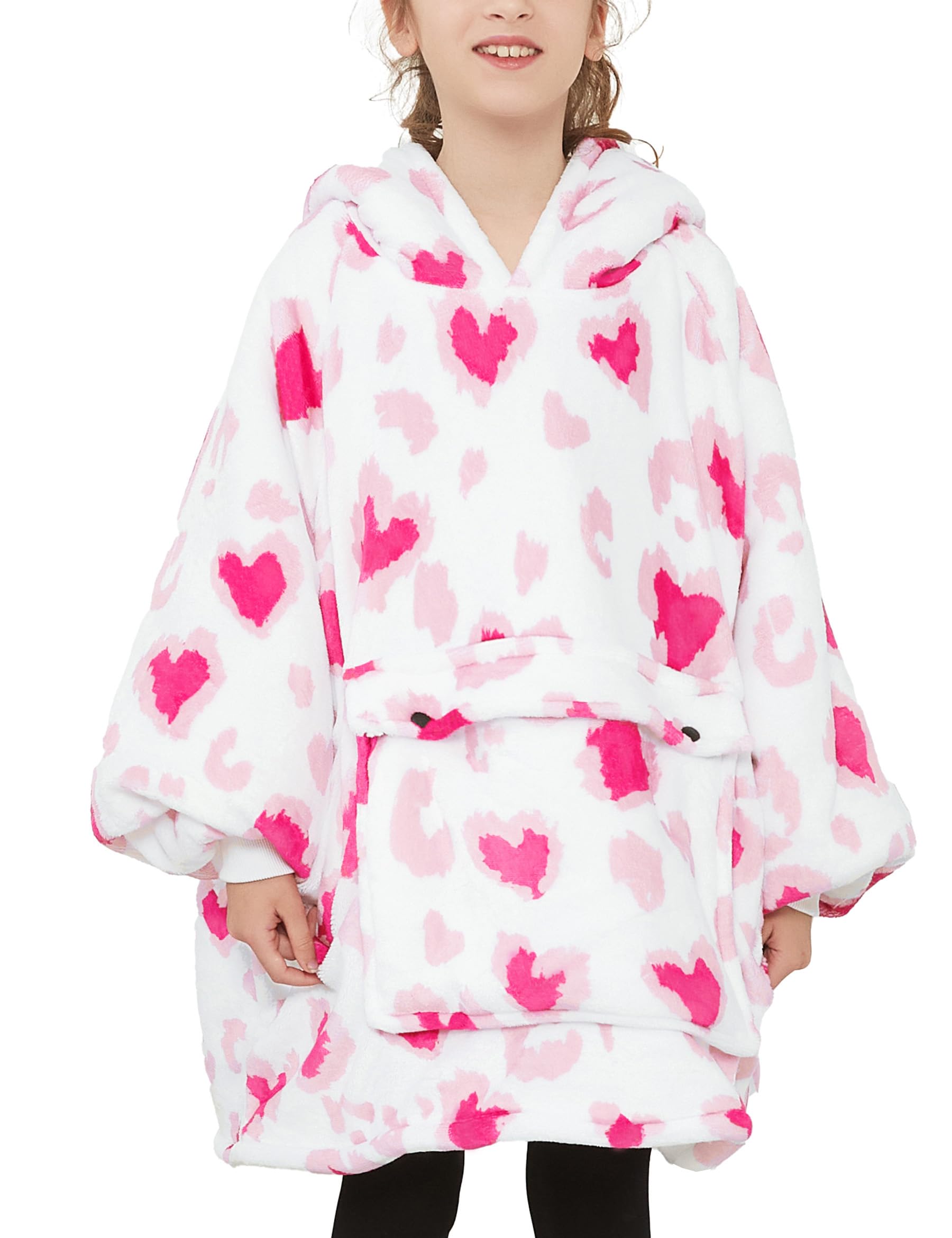 KFUBUO Wearable Blanket Hoodie for Kids With Pocket, 6-10 Year Old, Heart