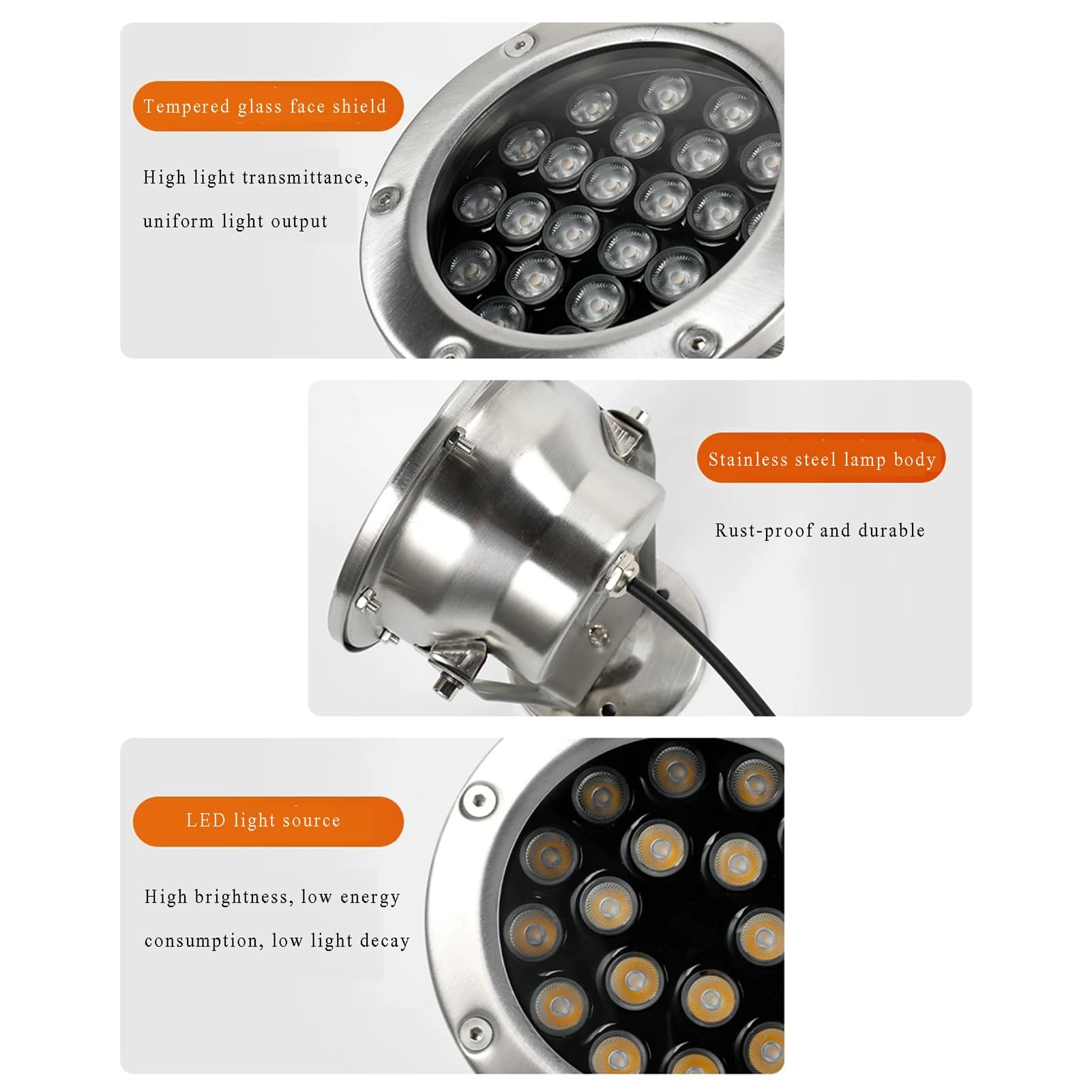 Subacuáticas Luz De Estanque LED Foco Impermeable IP68 AC12/24V | Orientable Acero inoxidable luz de paisaje para fuentes Piscinas(Warm White,48W-AC12V)