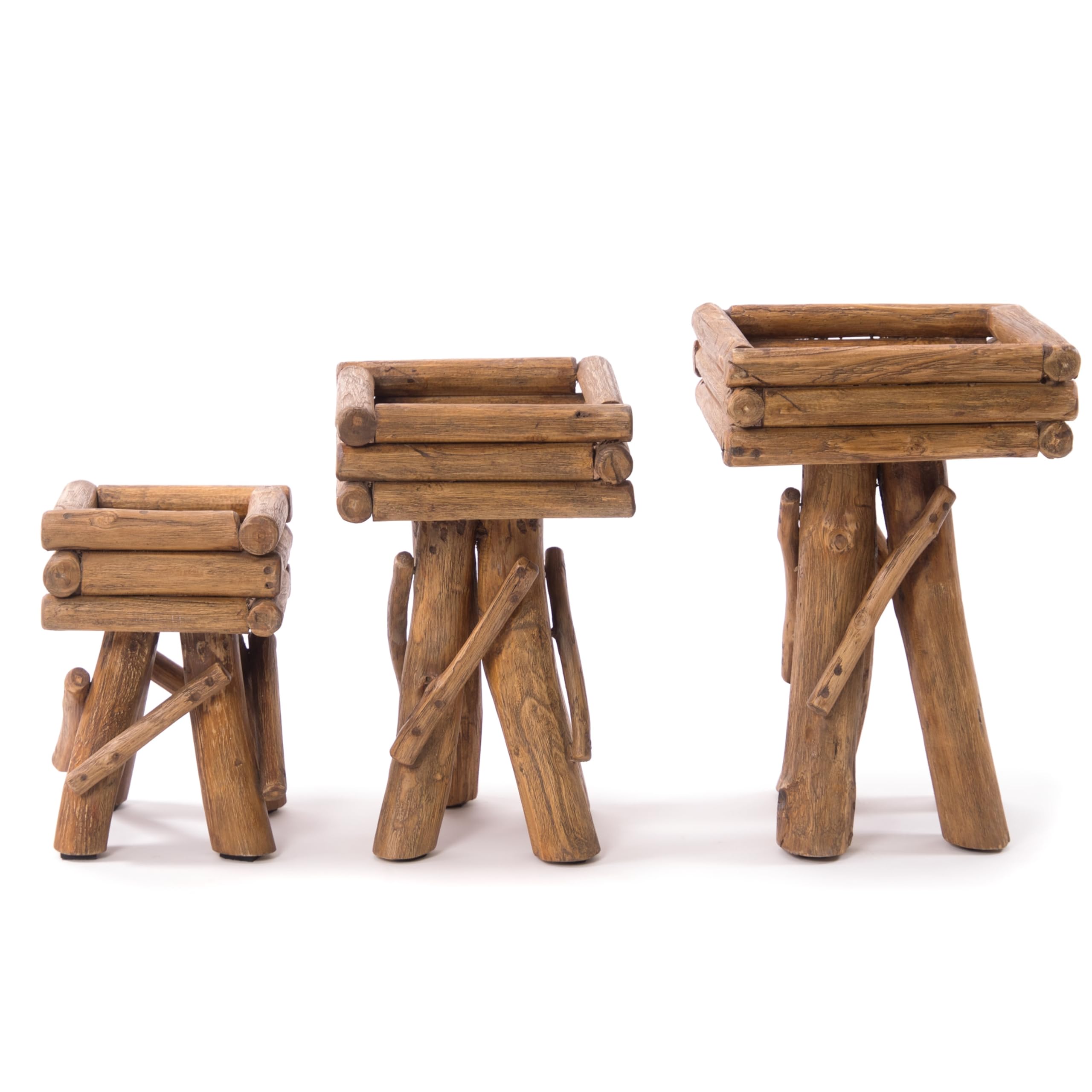 TABOURET à fleurs en bois Twist | teck | tabouret rustique, tabouret en bois, table de couloir, tabouret pour plantes, table basse, table dappoint, en bois de racine | dimension: petit