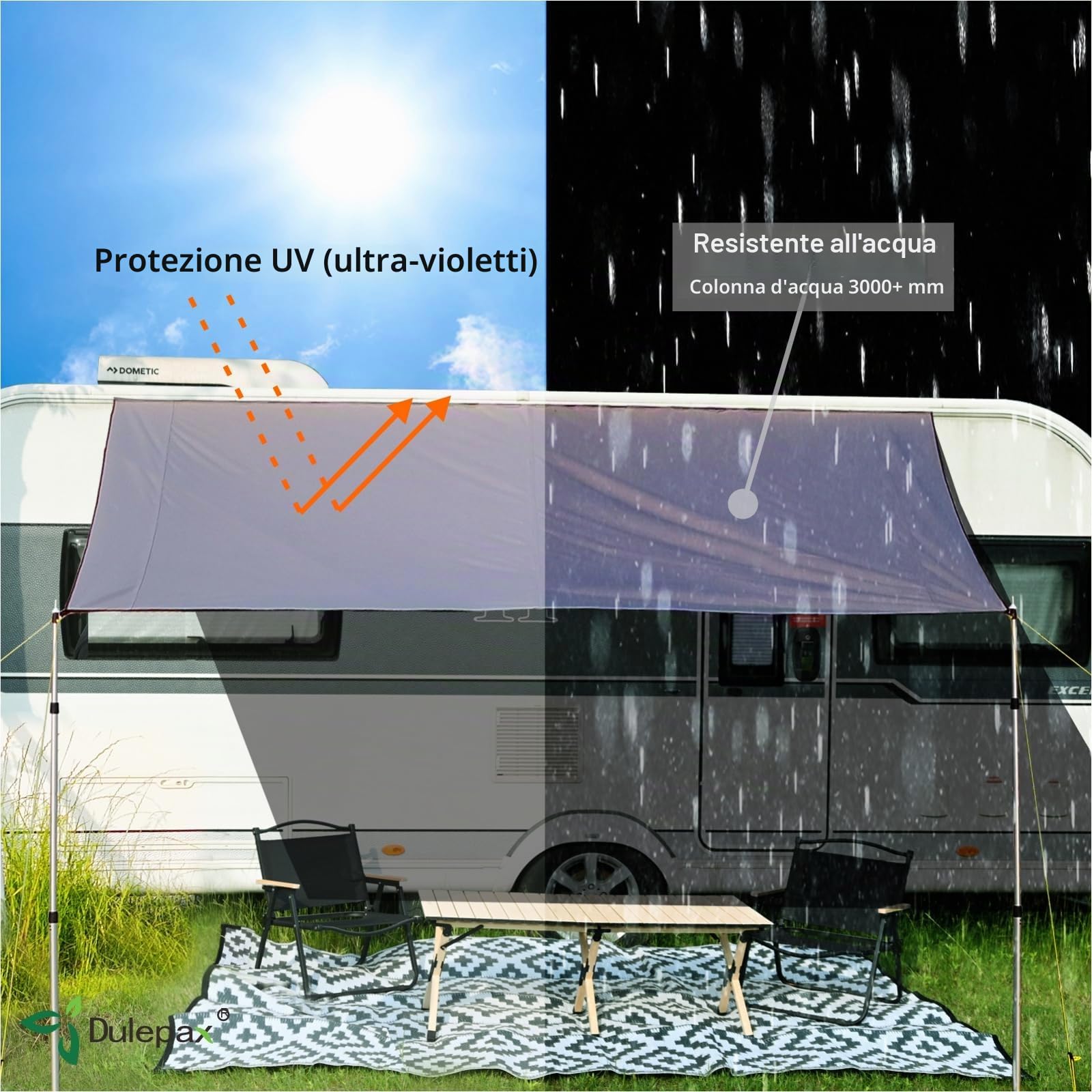 Dulepax tenda da sole per roulotte 3,5 m x 2,45 m impermeabile 3000 mm UV resistente