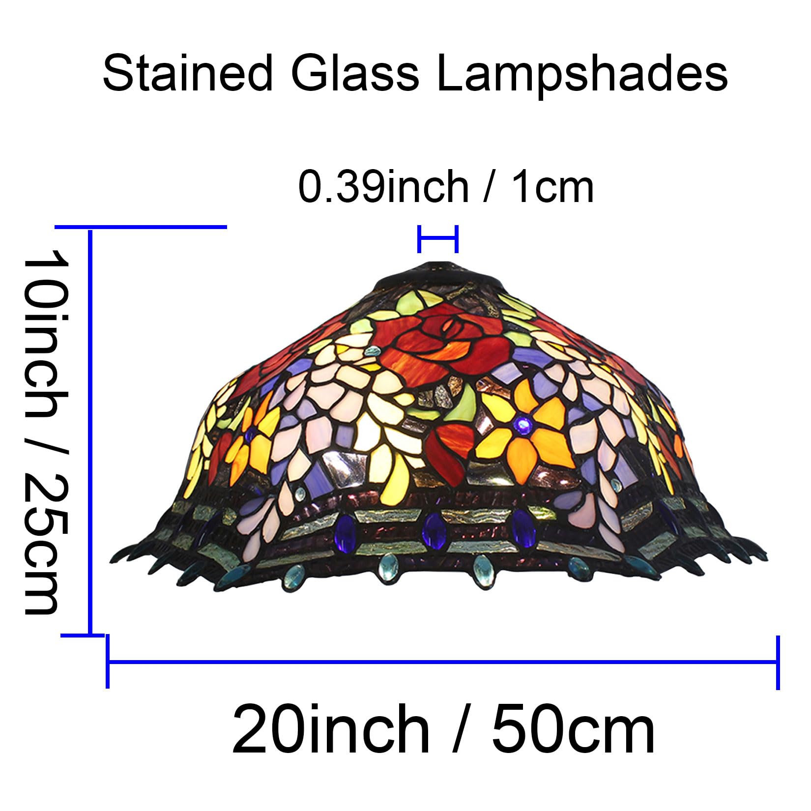 20-calowy klosz do lampy, wymienny, klosze ze szkła witrażowego Tiffany, wzór słomkowy, róża i wisteria, komin lampy w kolorze czerwonym, pomarańczowym i niebieskim w stylu Vi，