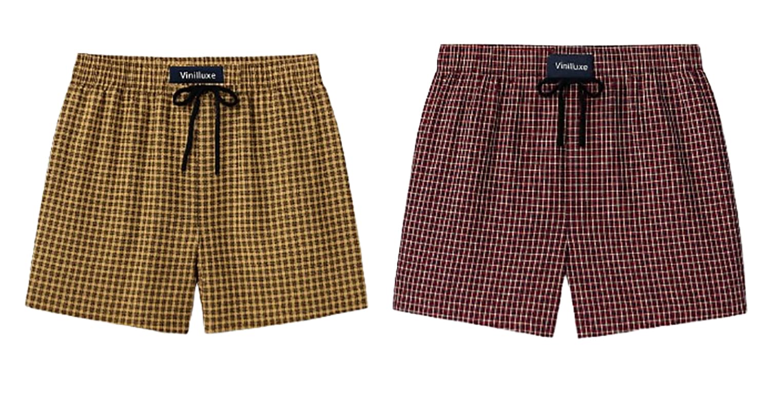 vinilluxe Combo of 2 Men's Cotton Plaid Boxer, Brown and Red with Black Check Pattern, Drawstring Waist with 2 Side Pockets-picture-22
