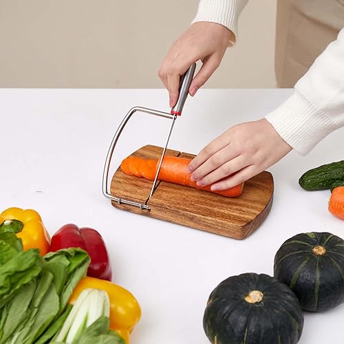 Miniatura 9 de ISZW Kit de rebanador de queso tabla de madera con cortador de acero inoxidable de mano y alambre de corte de queso, cepillo de limpieza incluido -