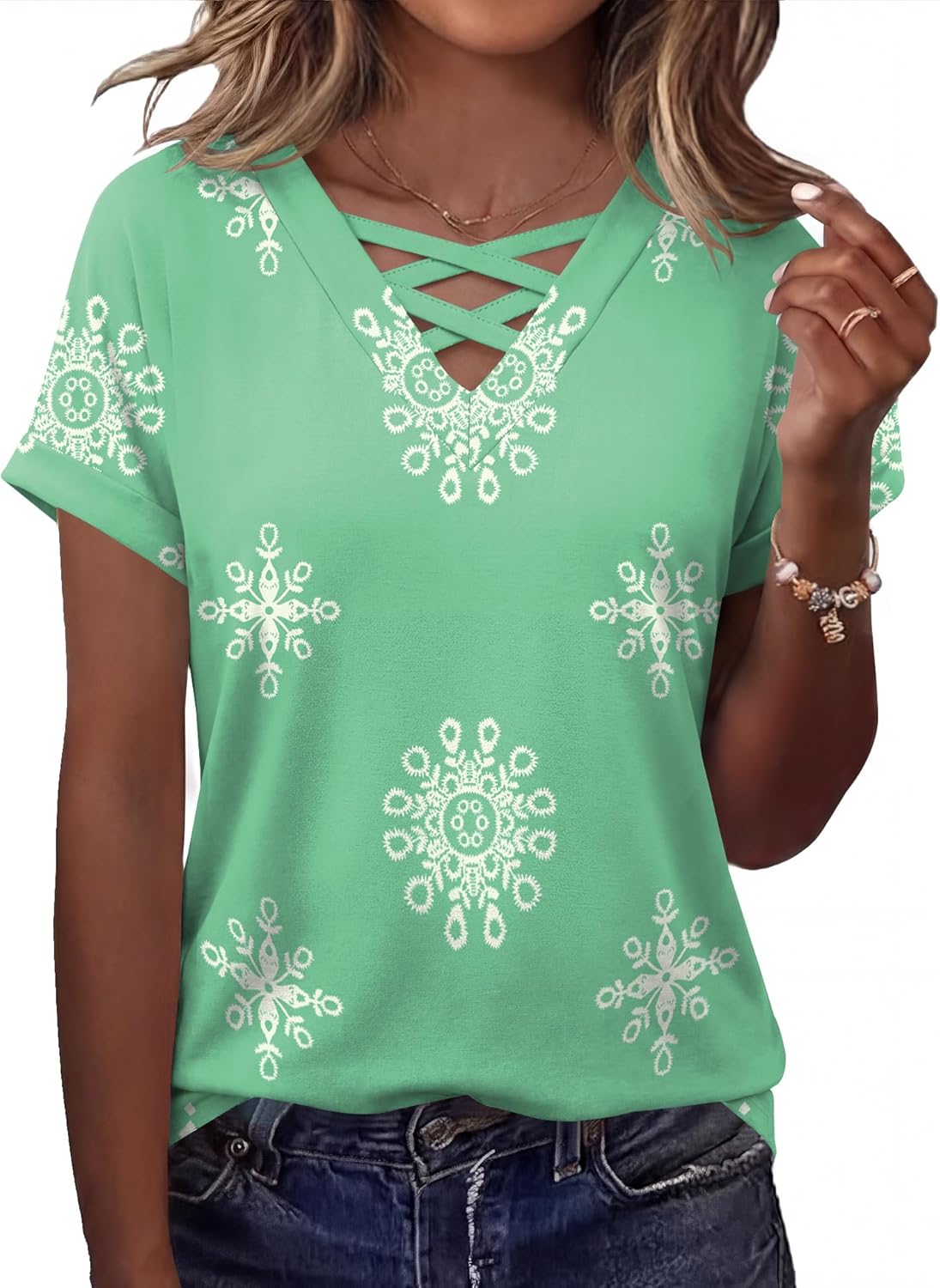 Rapbin Short Sleeve Shirts for Women Spring Tops for Women 2026 V Neck Criss Cross Tees Womens Summer Tops