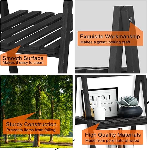 Miniatura 5 de Babion Estante de escalera de madera de 5 niveles, estantería de escalera, estante de pared, soporte de flores para sala de estar, estante de