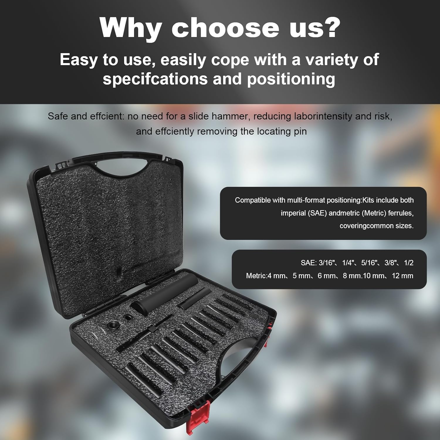 95400 Inline Dowel Pin Puller Master Kit - 18-Piece SAE & Metric Collet Set - No Slide Hammer Required - Compatible with Air Ratchets - Ideal for Hydraulic Cylinders & Engine Blocks