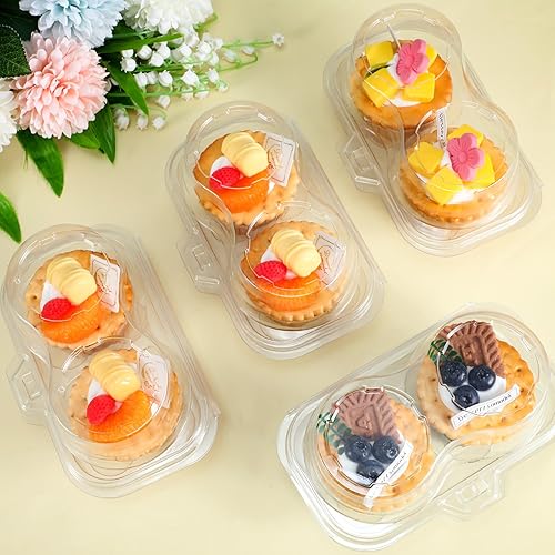 Miniatura 7 de Roshtia 100 cajas para cupcakes de 2 cavidades, 300 piezas de mini tazas para hornear de 6.9 x 3.9 x 3.5 pulgadas, transparente, apilable, soporte
