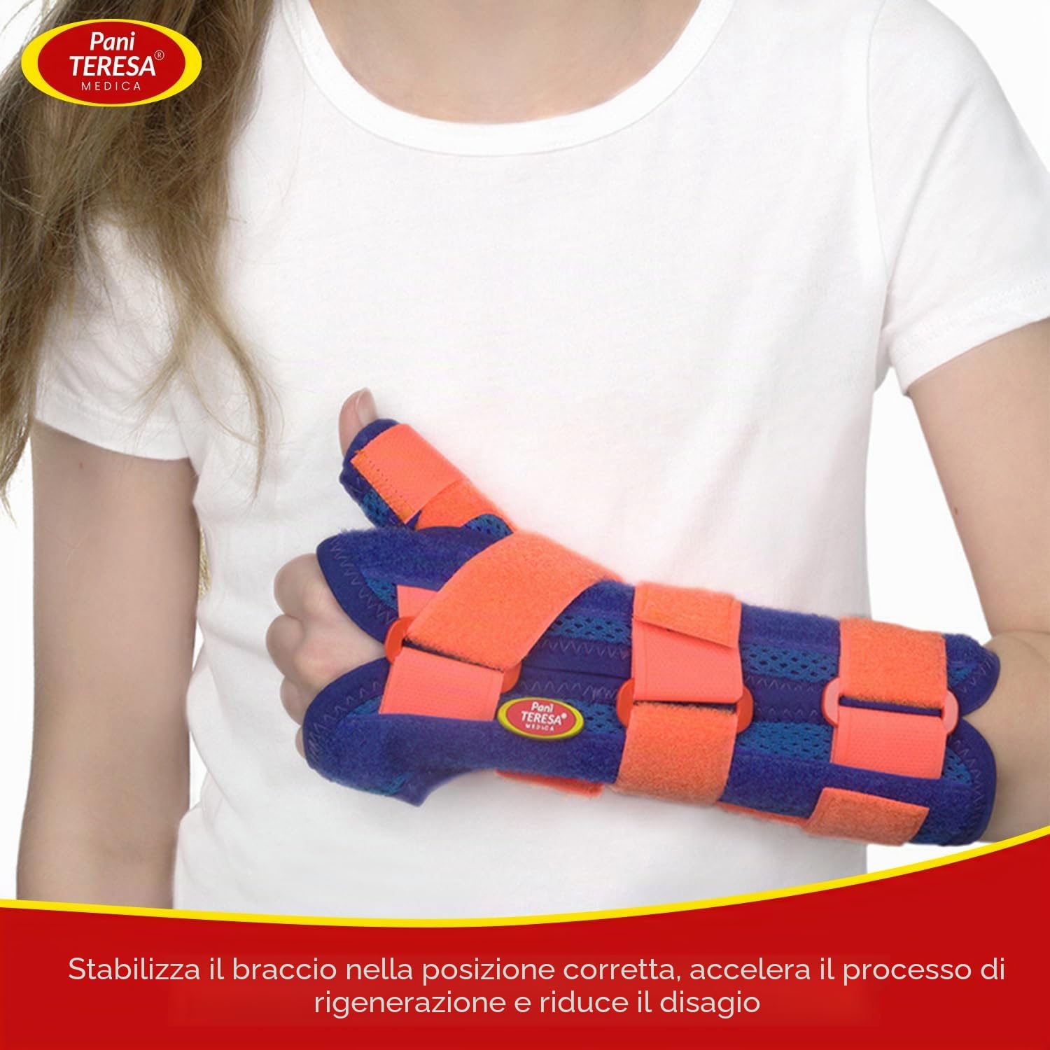 Tutore Polso 2in1 Ortopedico Universale Regolabile Destro Sinistro Bambini e Adolescenti Bendaggio Per Polso Con Pollice 11-14 cm Corallo