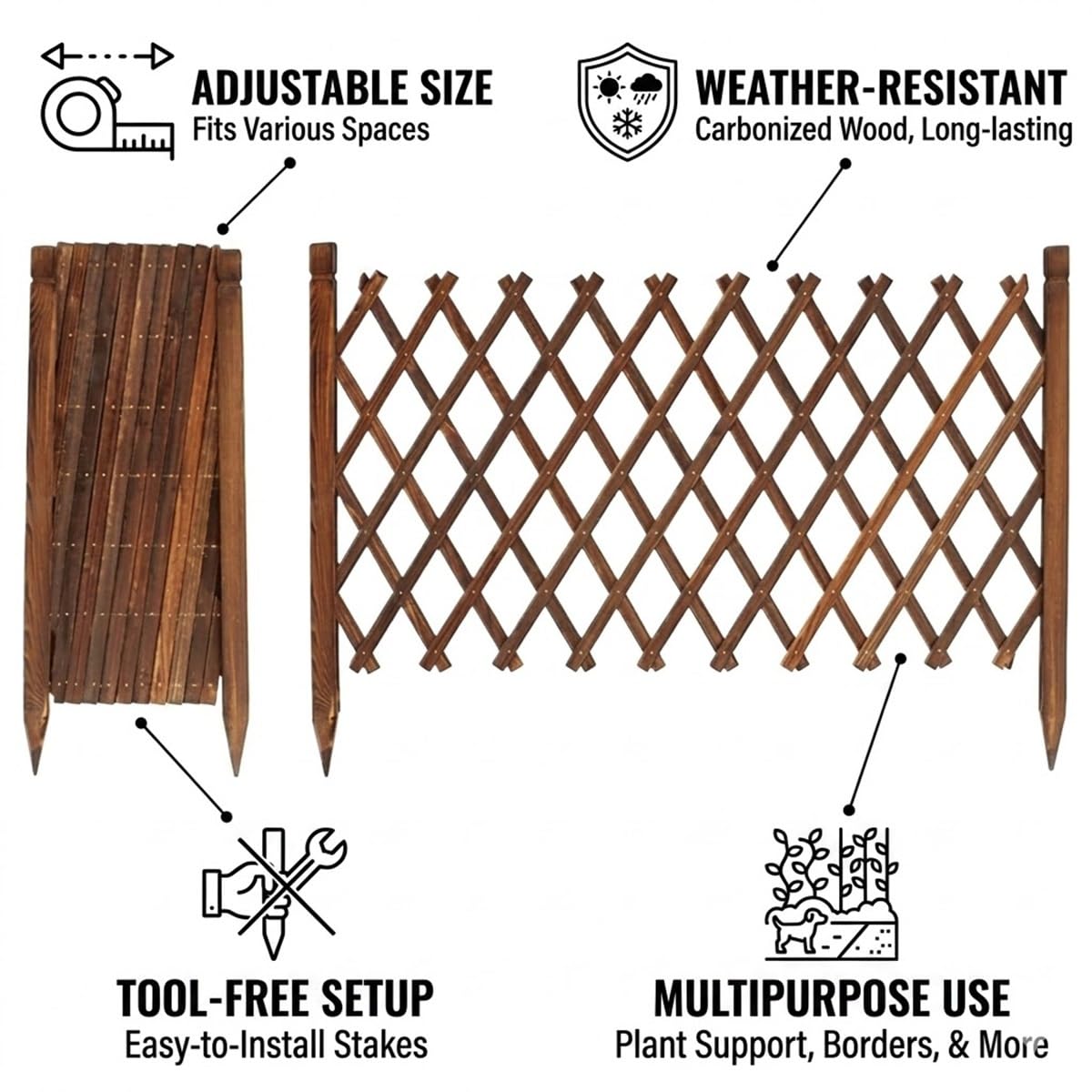 Brise Vue Balcon Bois, Treillis Extensible pour Plantes Grimpantes, Panneau Bois Extérieur Clôture Rétractable Décorative Support Fleur Jardin Terrasse(Blanc,50cmHx140cmL)