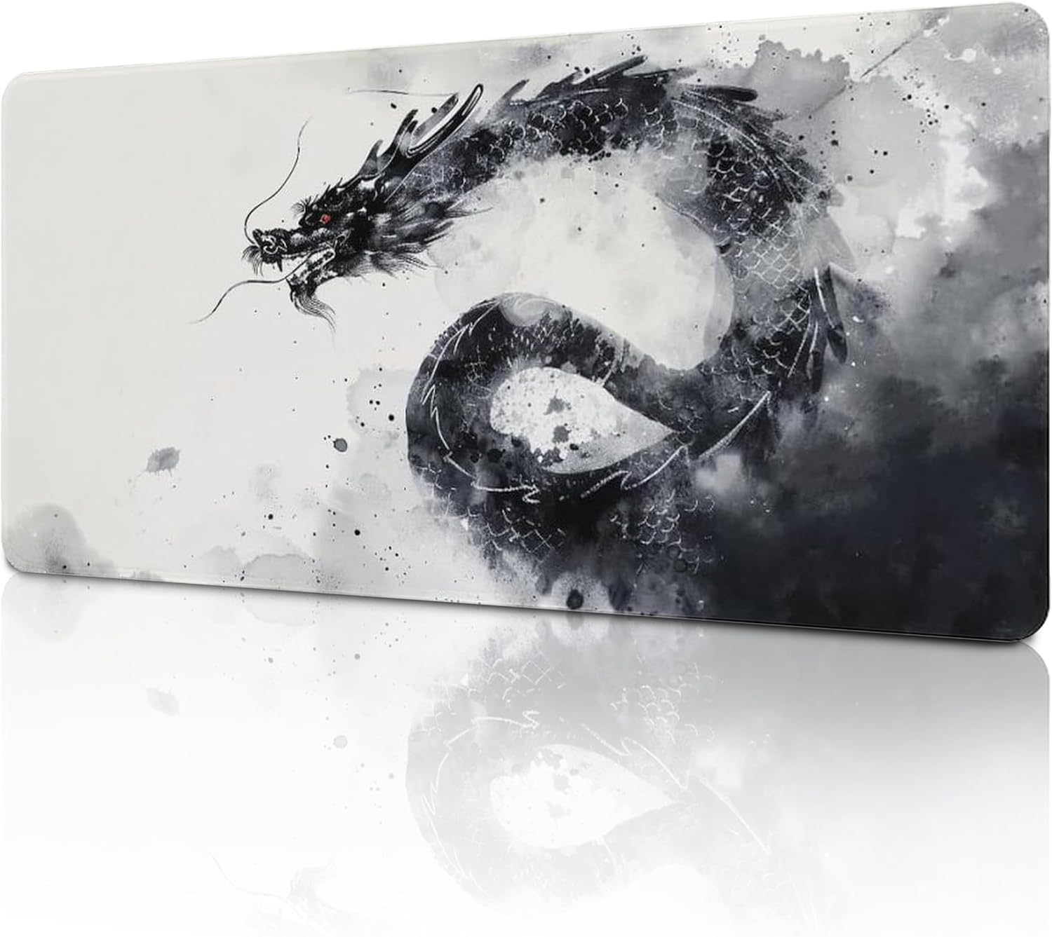 Cool Black and White Dragon Mouse Pad Gaming Japanese Large Mousepad Desk Pad for Laptop Keyboard and Mouse Non-Slip Rubber Office Minimalist Desk Accessories 23.6" X 11.8"