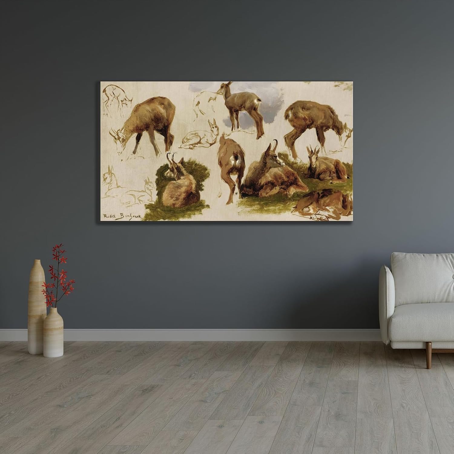 ArtDirect Studies Of An Isard Custom Framed Art Print Giclee Print or Canvas Options with Various Sizes and Customization by Rosa Bonheur