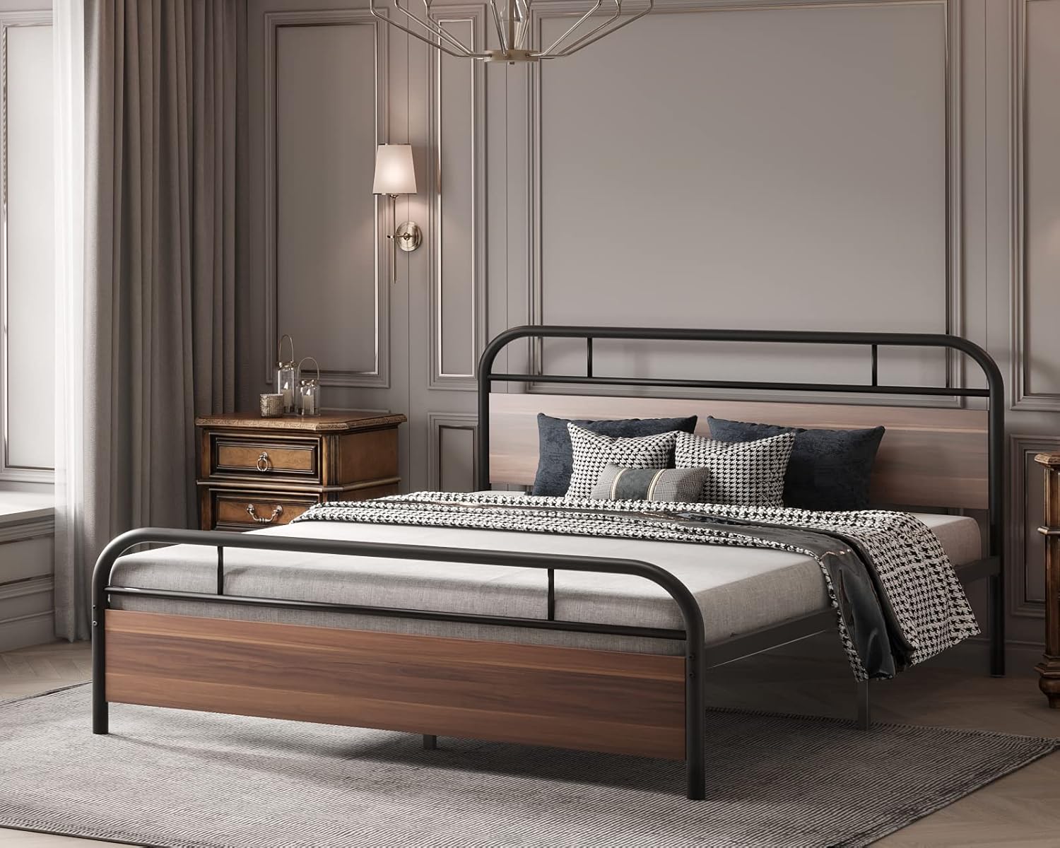 Nazhura Metal Full Size Bed Frame Steady Platform with Engineered Wooden Headboard/Footboard (Full)