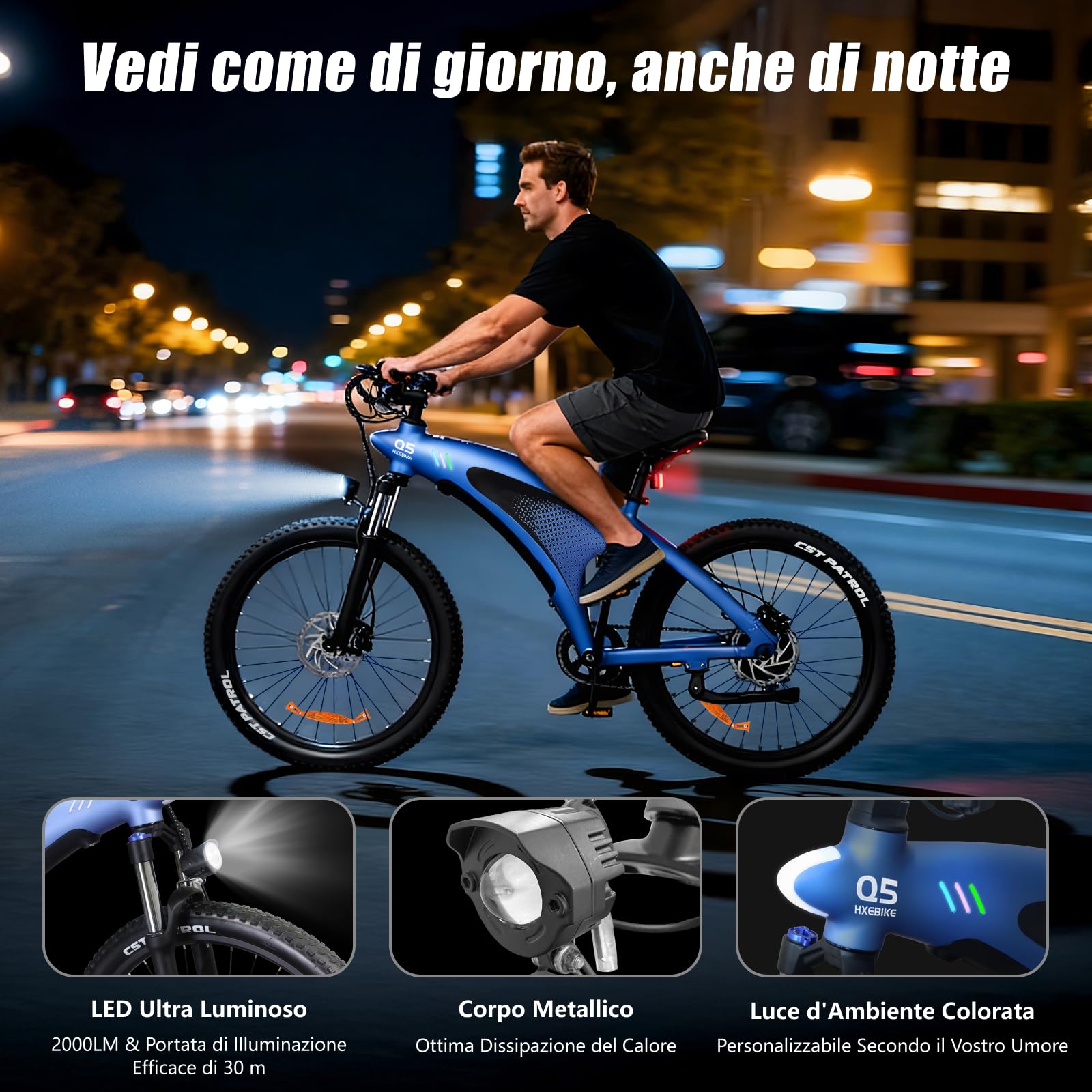 HX Q5 Shark Bici Elettrica uomo da Montagna,mtb 27.5'' bicicletta elettrica Per Pendolari Urbani,85Nm 48V 13/20 Batteria Rimovibile,25km/h & 60-100km,Sospensione Regolabile,e bike elettrica