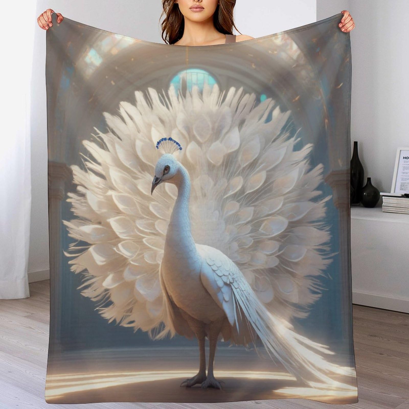 Couverture polaire paon en flannel douce 140x180cm pour lit et canapé