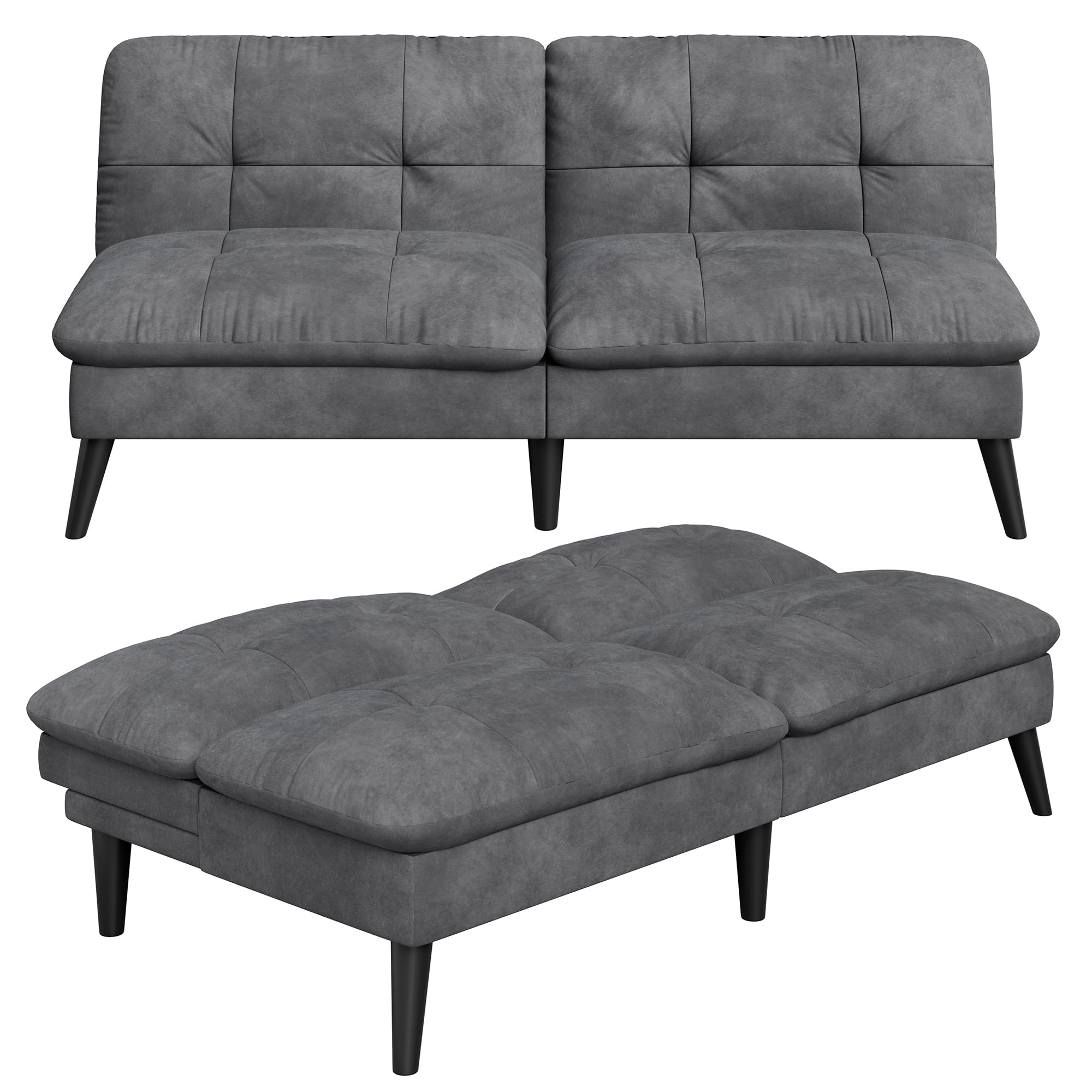 Vongrasig Futon Sofa Bed Velvet Futon Couch with Adjustable Backrest, Small Convertible Folding Sleeper Sofa Bed, Modern Loveseat for Living Room, Bedroom and Small Space, (Gray)
