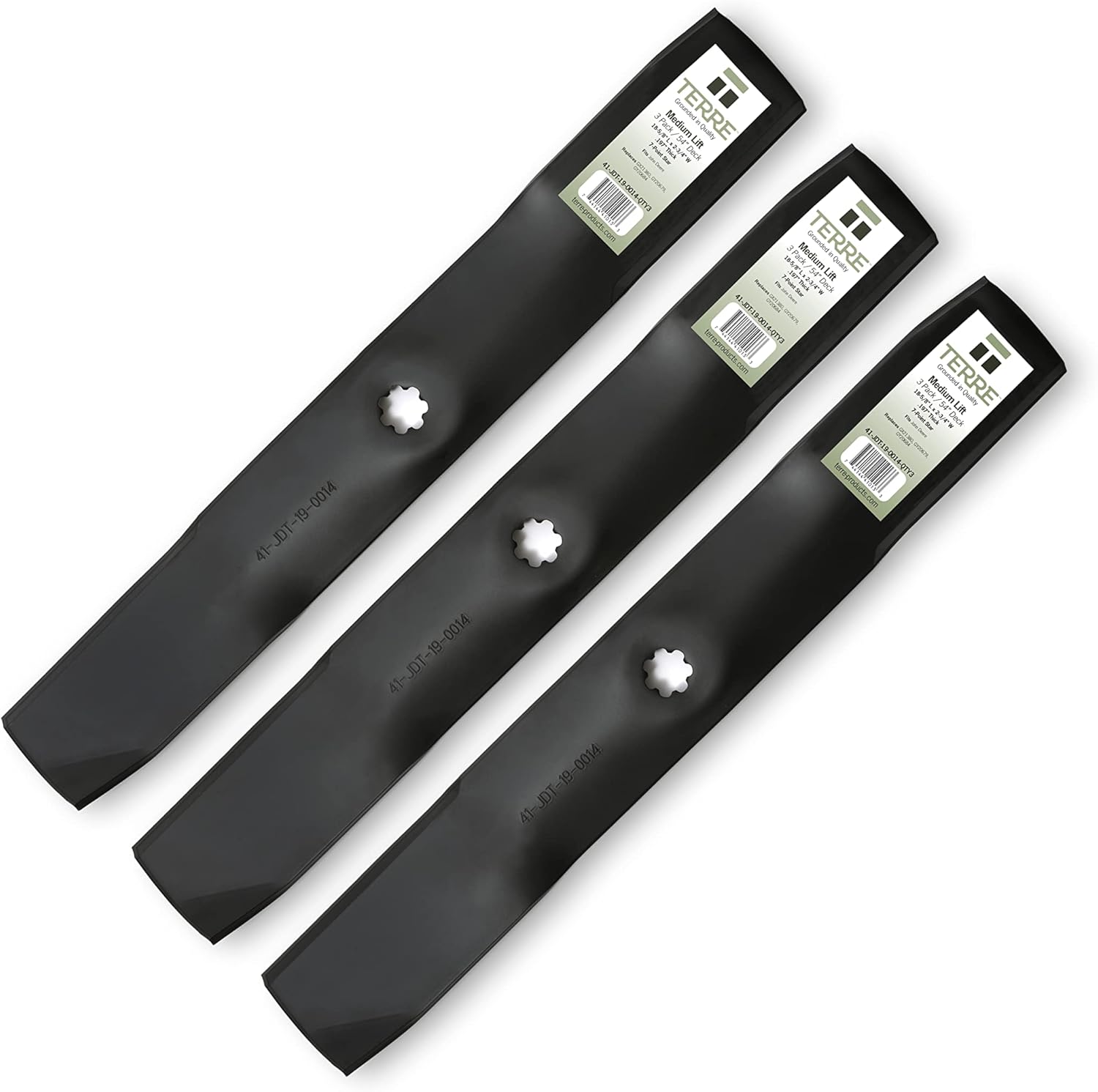 Terre Products, 3 Pack Medium Lift Lawn Mower Blades, 54