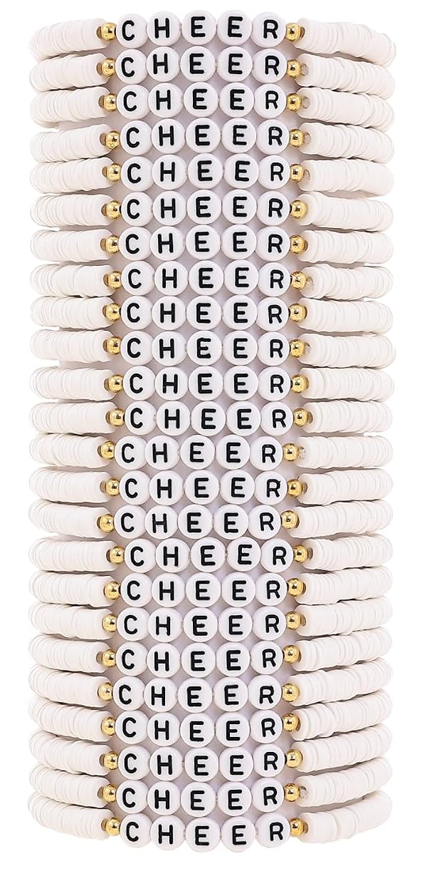 Cooluckday 24 Pcs Cheer Gifts Bulk for Team Cheer Bracelets Stackable Clay Y2k Friendship Bracelets（White） by Cooluckday - Used condition - US$11.54