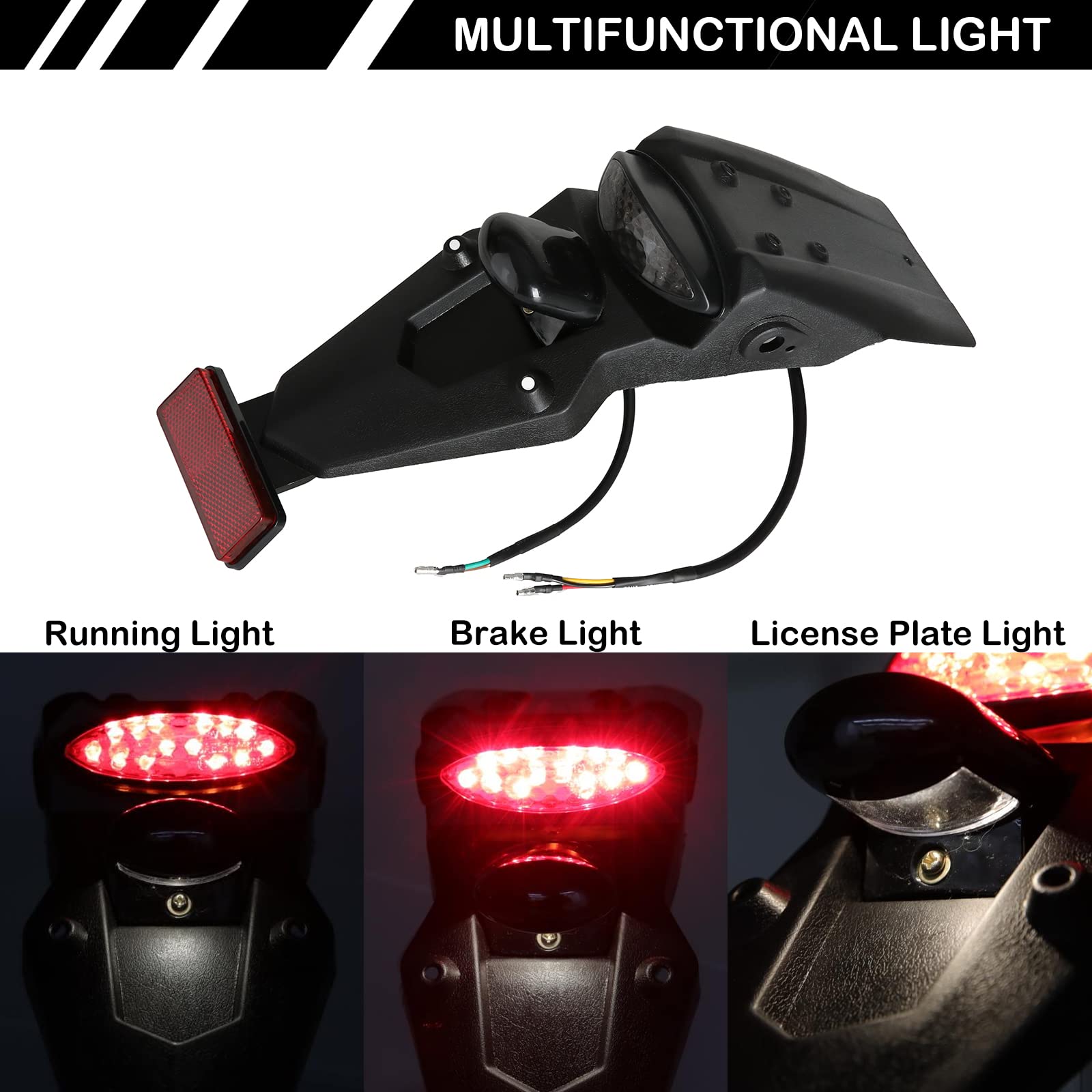 DREAMIZER 12V LED Moto Parafango Posteriore Coda Freno Luce di Arresto Luce Targa Riflettore Universale per Motocross ITV Off-Road Street Bike Dirt Bike Pit Bike TZR 50 HM 50 XR 400