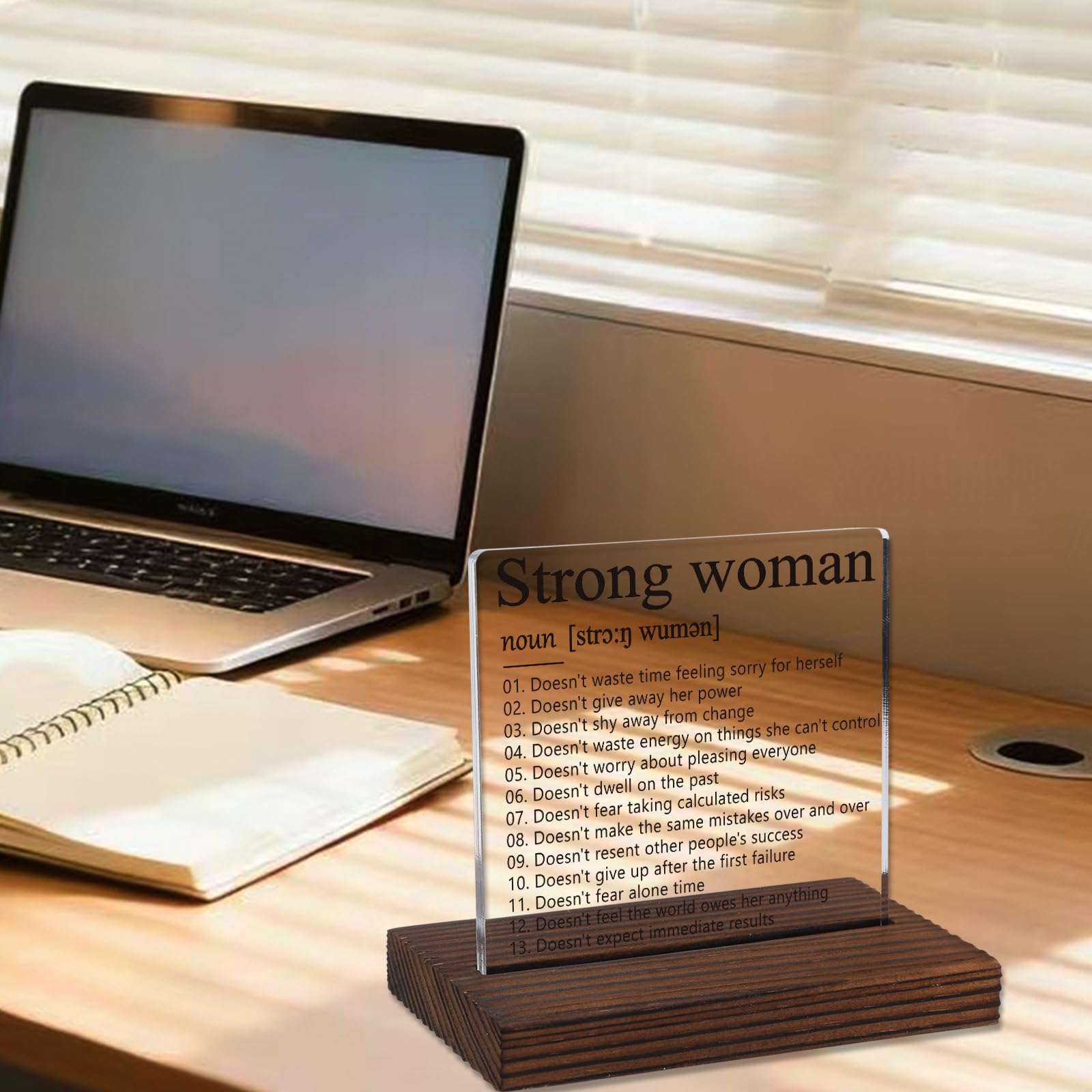 Inspirational Gifts for Women Mom Sister, Strong Woman Definition Sign, Positive Energy Gift for Coworkers Recognition, Motivational Gifts for Friends, Acrylic Desk Decor Plaque VR211