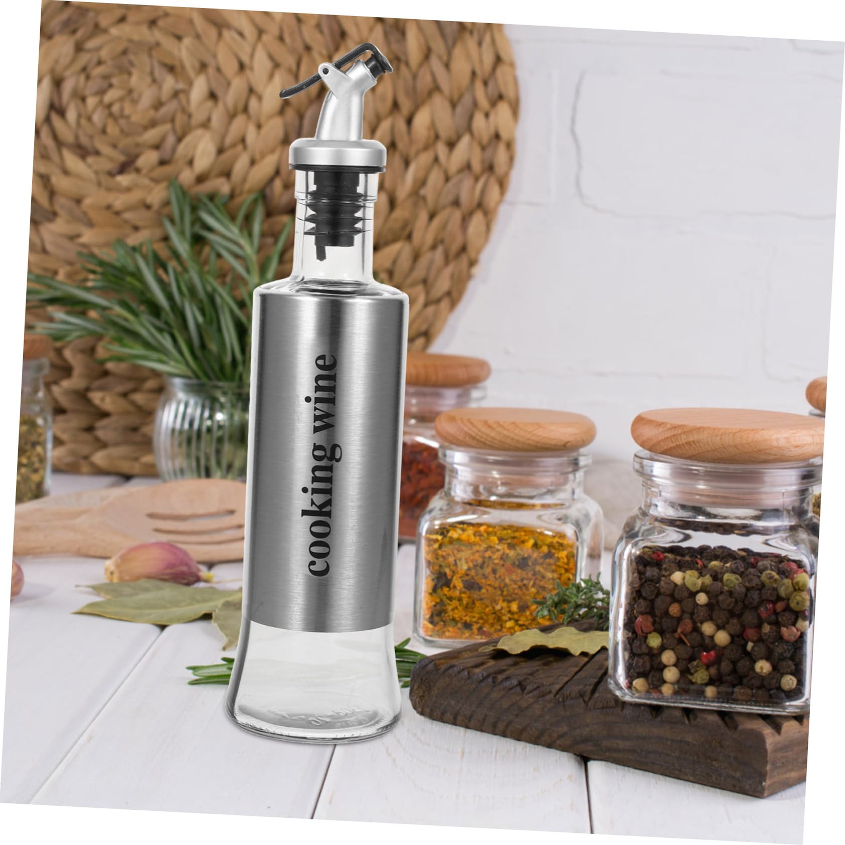 Dispensadoras de Aceite y Vinagre de 300ml Juego de 4 Botellas Diseño Antigoteo en Vidrio y Acero Inoxidable para Cocinas y Restaurantes