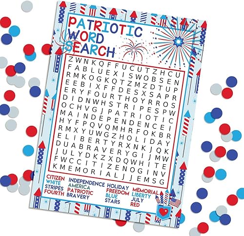 Miniatura 3 de Amanda Creation - Tarjetas de juego patrióticas de búsqueda de palabras y búsqueda del tesoro, diez tarjetas de juego de 5 x 7 pulgadas